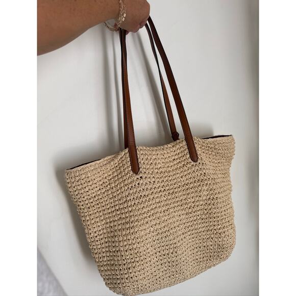 Lauren Ralph Whitney Paper Straw Crochet Tote Bag with Tassel - OS - Picture 4 of 9